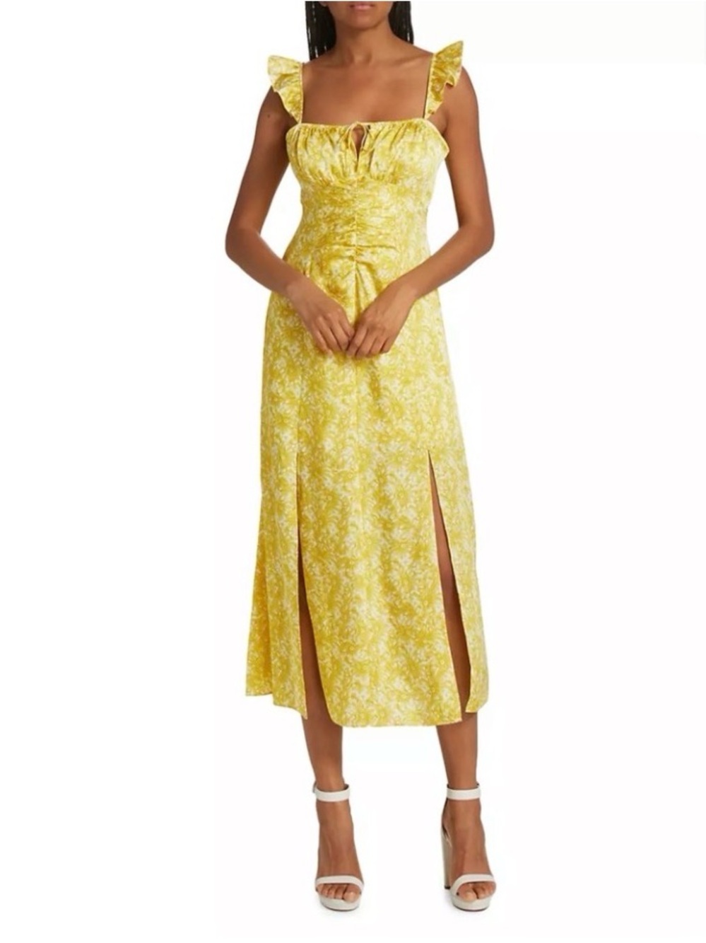 Cinq a Sept Milicent Maxi Yellow Dress Floral Print Size 4